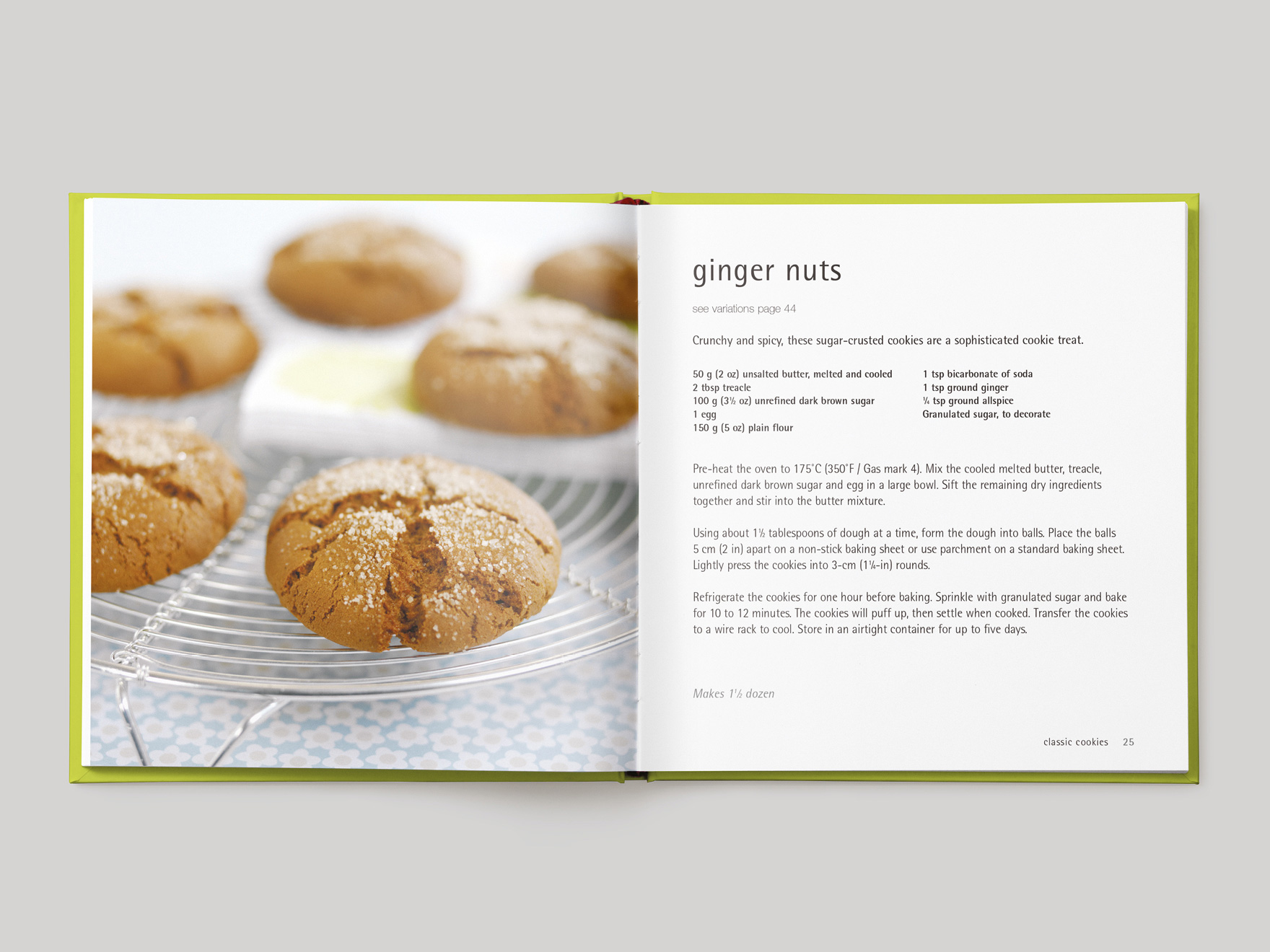 Inside pages from 500 Cookies showing a recipe for ginger nut cookies