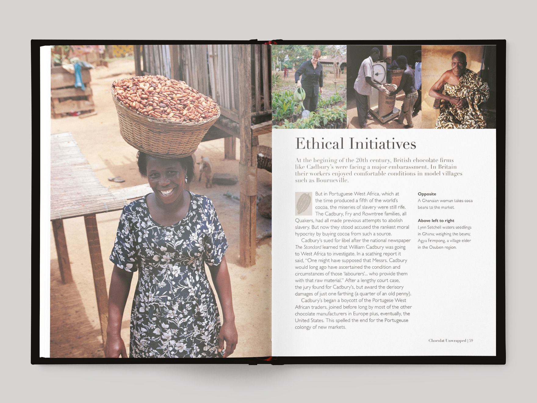Inside book pages from Chocolate Unwrapped about ethical initiatives