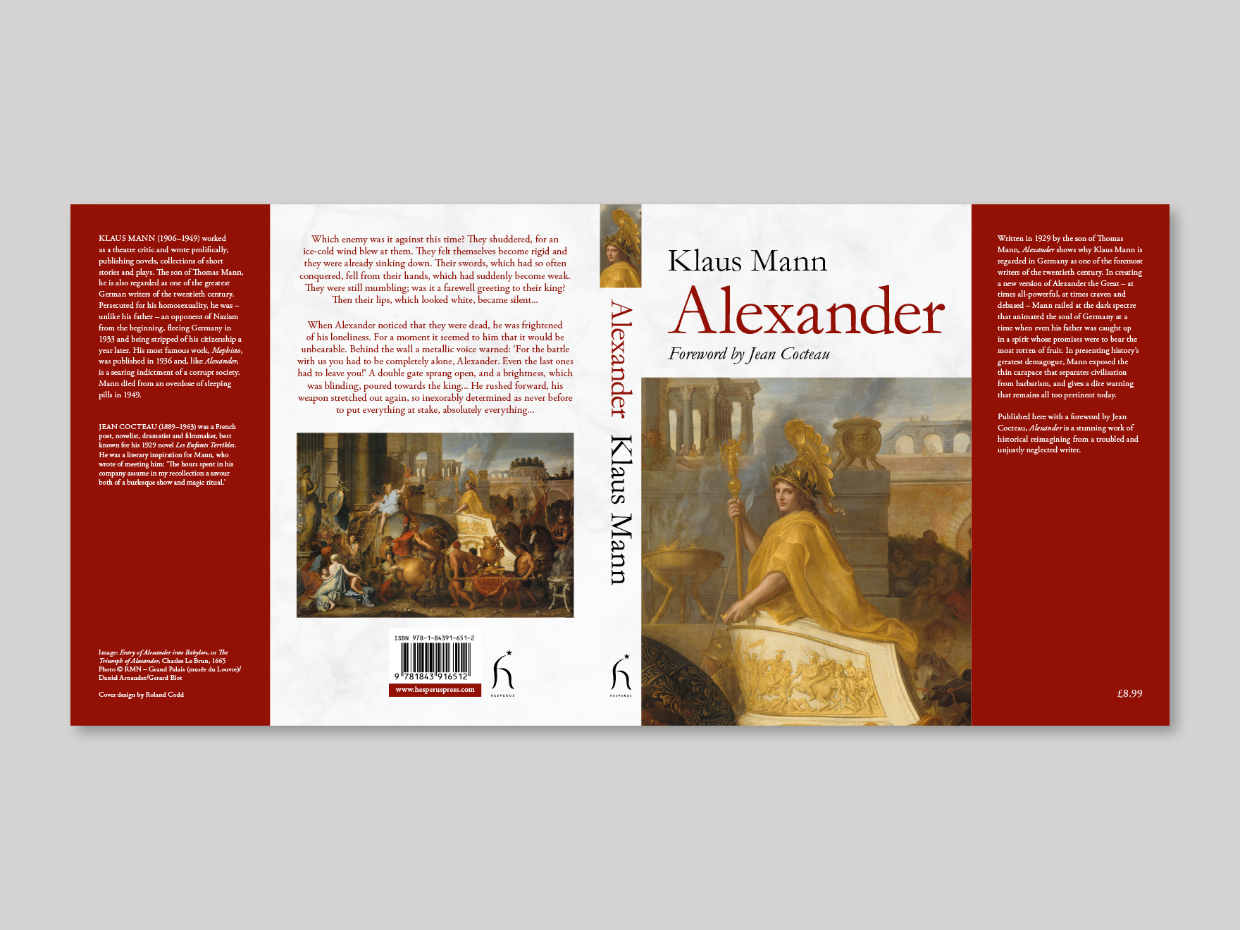Full book cover for Alexander, showing the front, spine, back and flaps