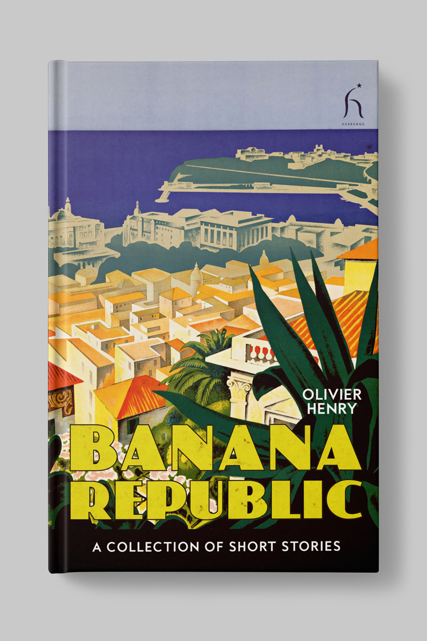 Front of the book cover to Banna Republic in they style of an art deco travel poster