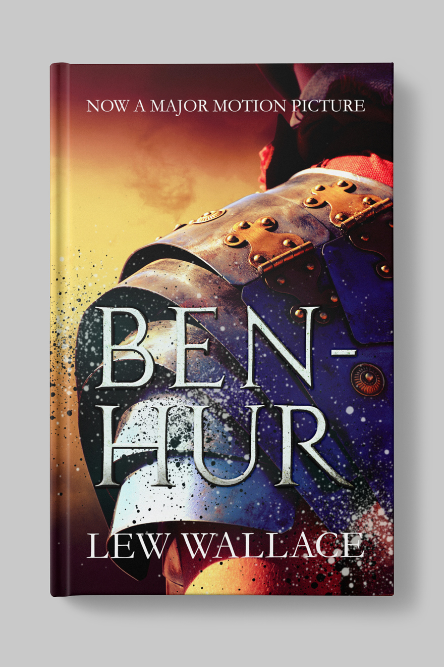 Front of the book cover to Ben Hur, showing the shoulder of a Roman soldier in armour