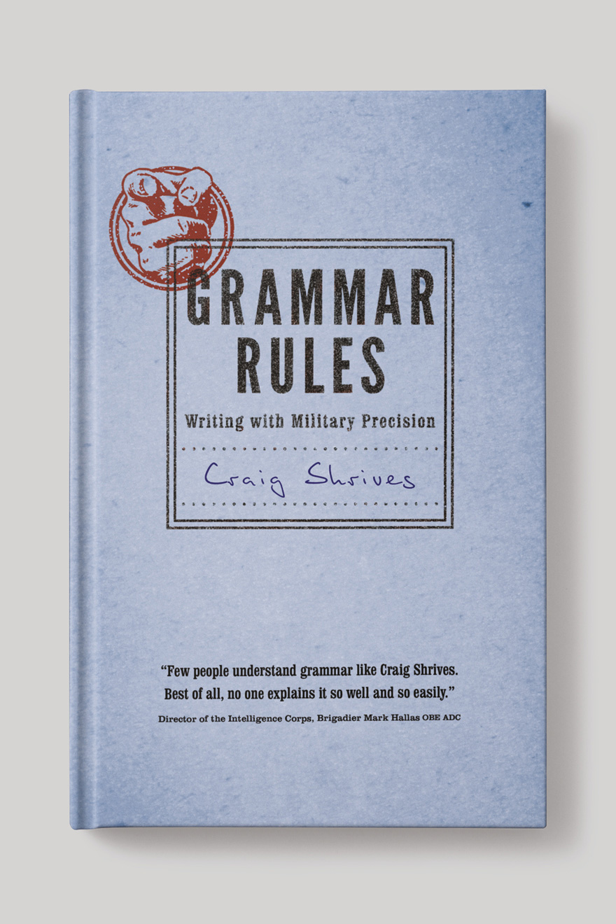 Front book cover to Grammar Rules, designed to look like an old school exercise book