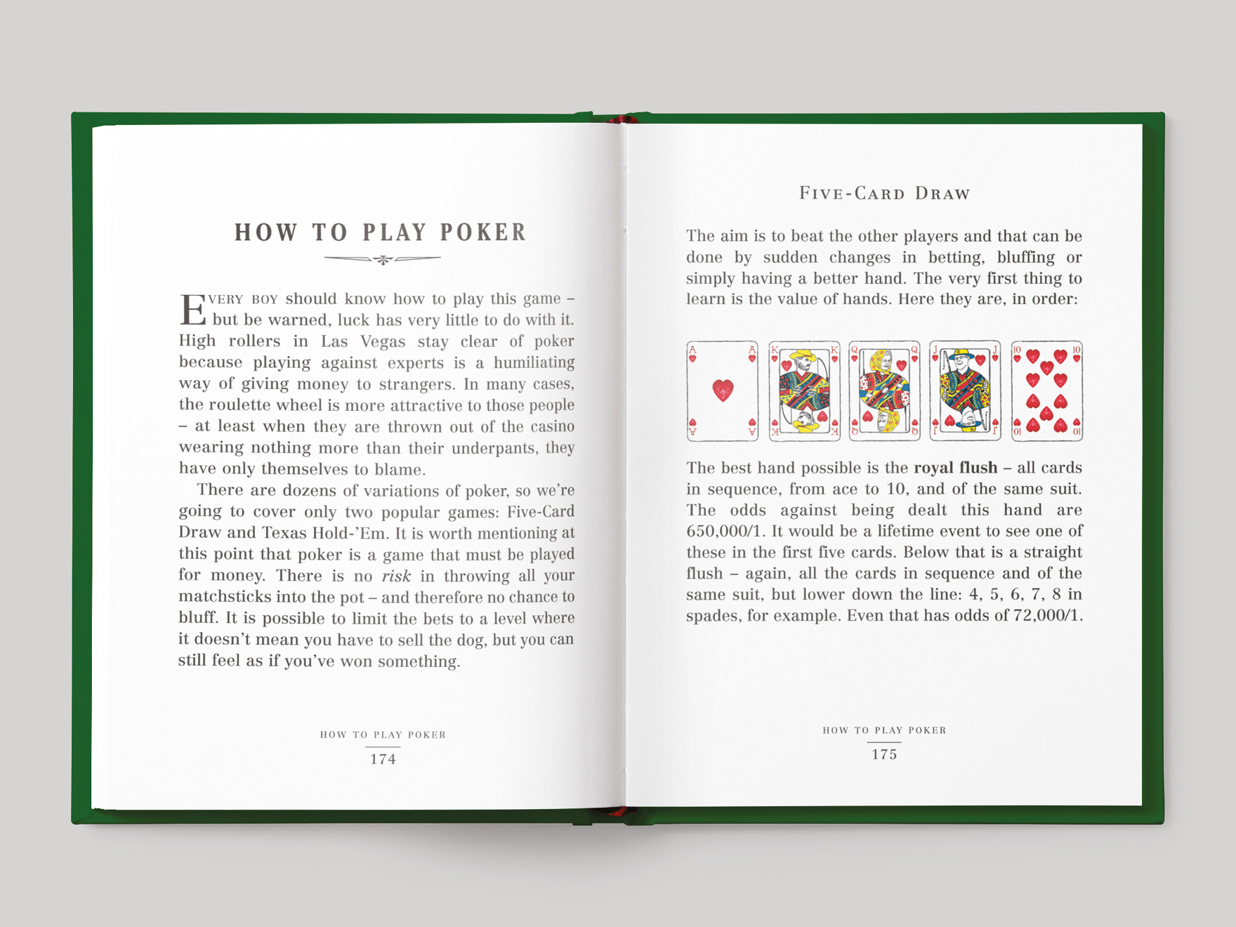 Inside pages from the Pocket Dangerous Book for Boys: Things to Do book showing how to play poker