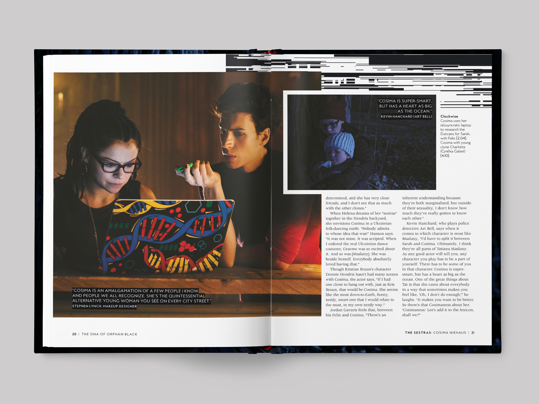 Inside pages from The DNA of Orphan Black book about the character of Cosima Niehaus