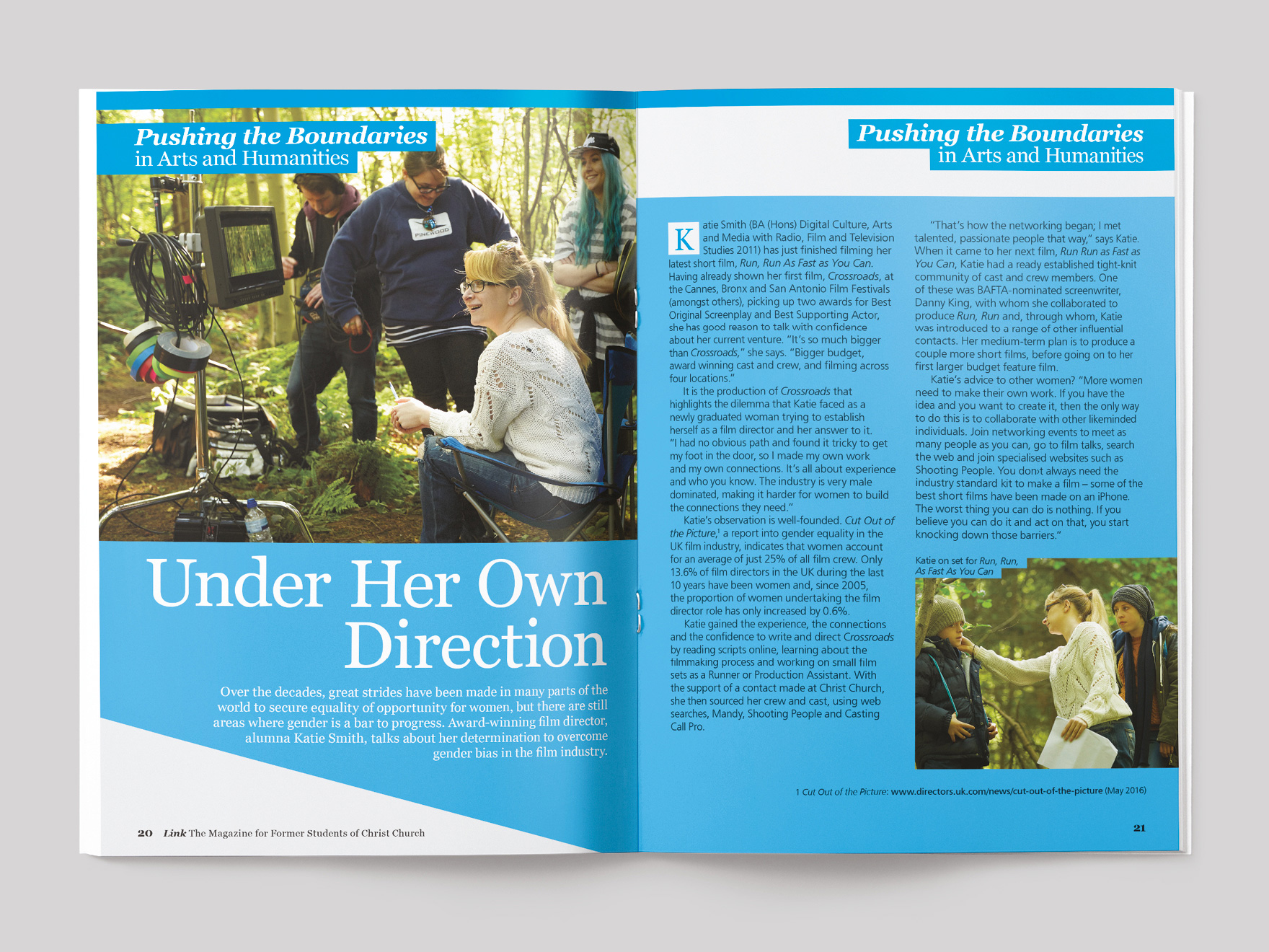 Inside pages from Link magazine, showing an article on arts and humanities