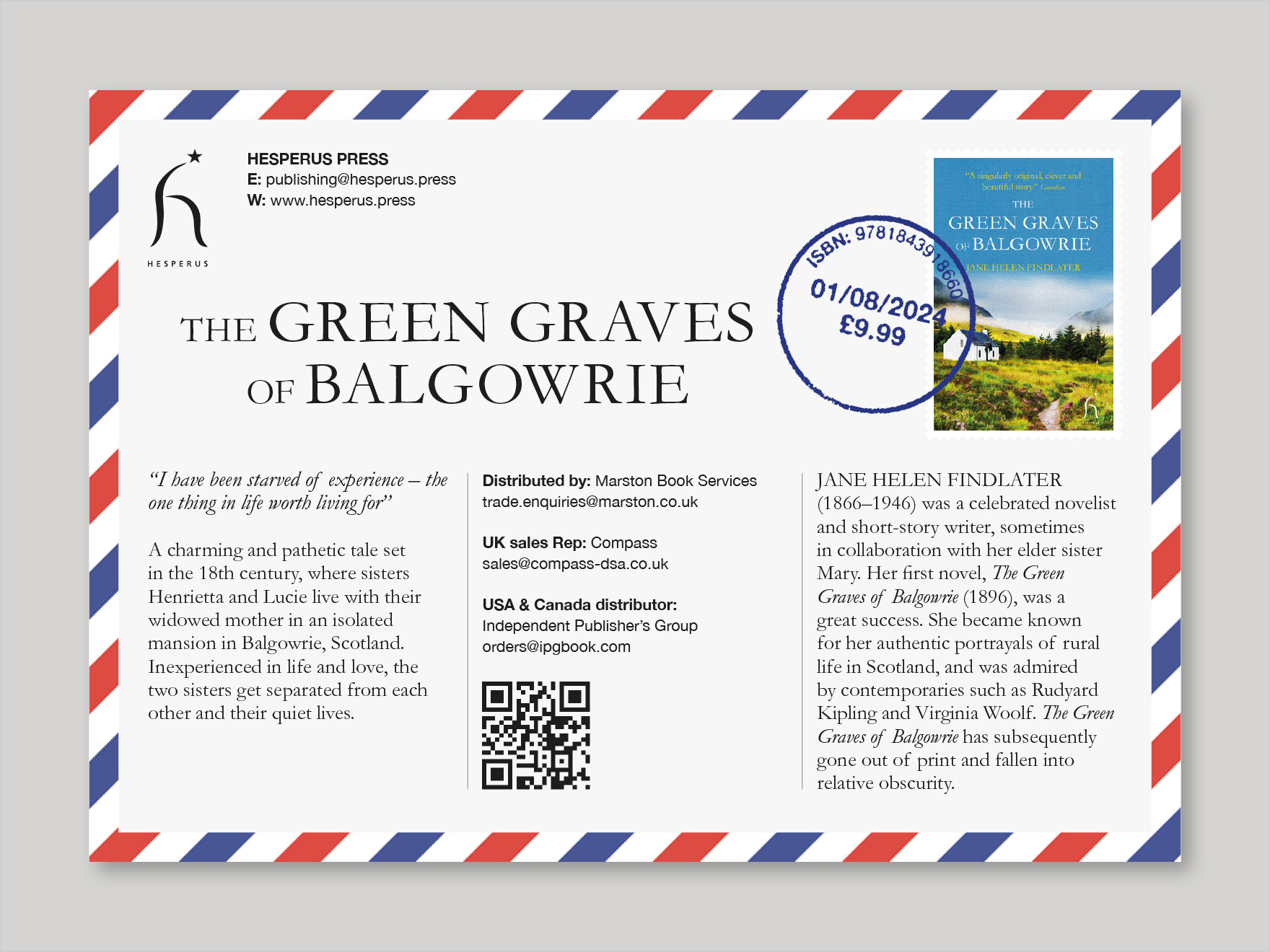 Hesperus Press Promotional postercard for The Green Graves of Balgowrie