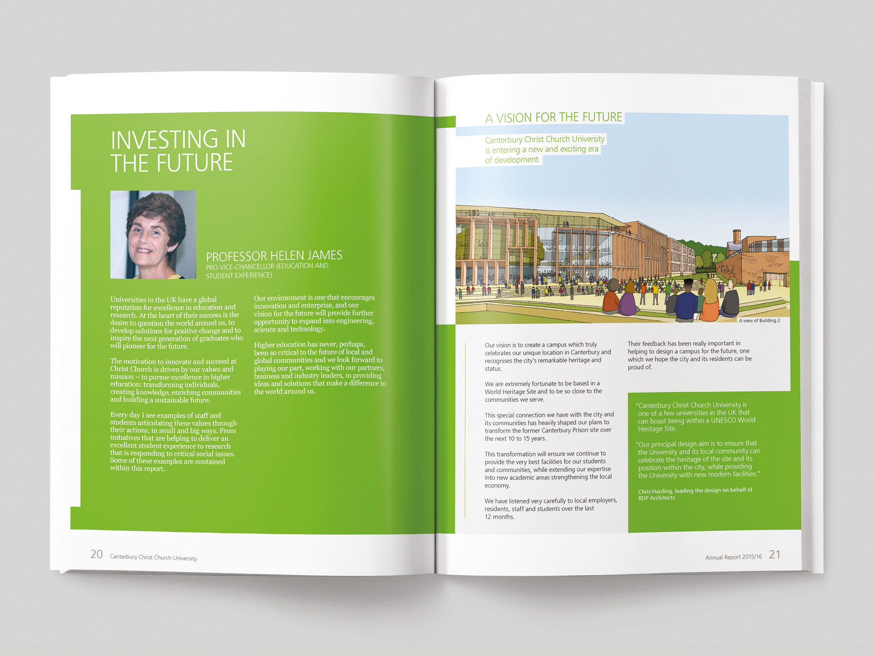 Inside pages from the 2016/16 Canterbury Christ Church University annual report
