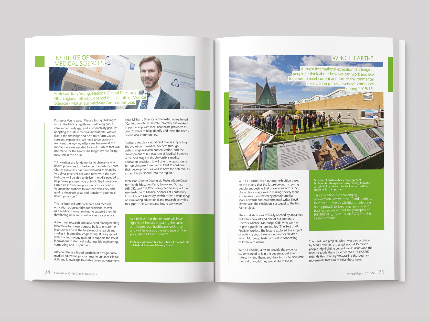 Inside pages from the 2016/16 Canterbury Christ Church University annual report
