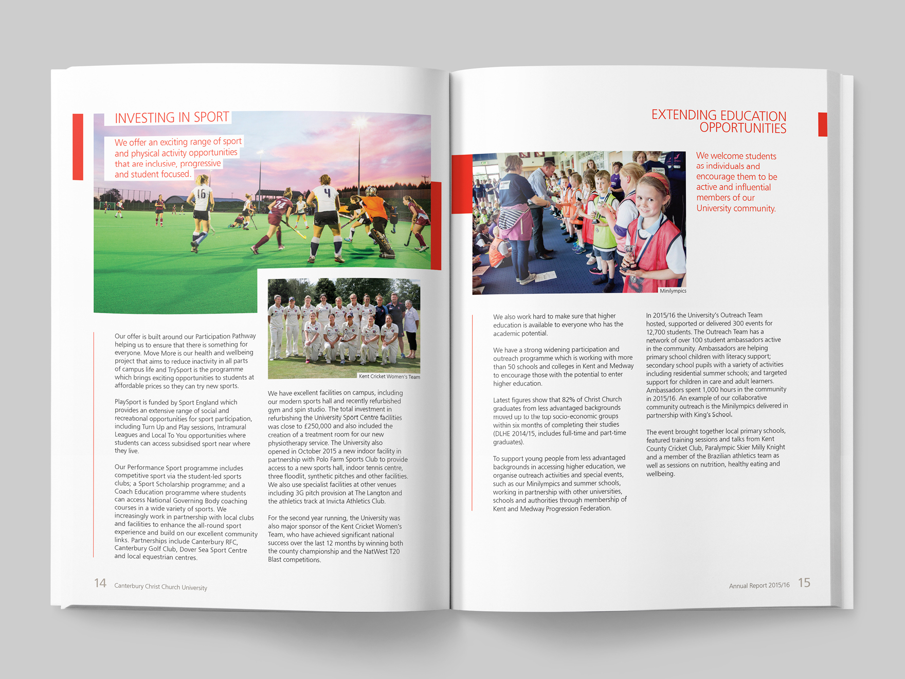Inside pages from the 2016/16 Canterbury Christ Church University annual report