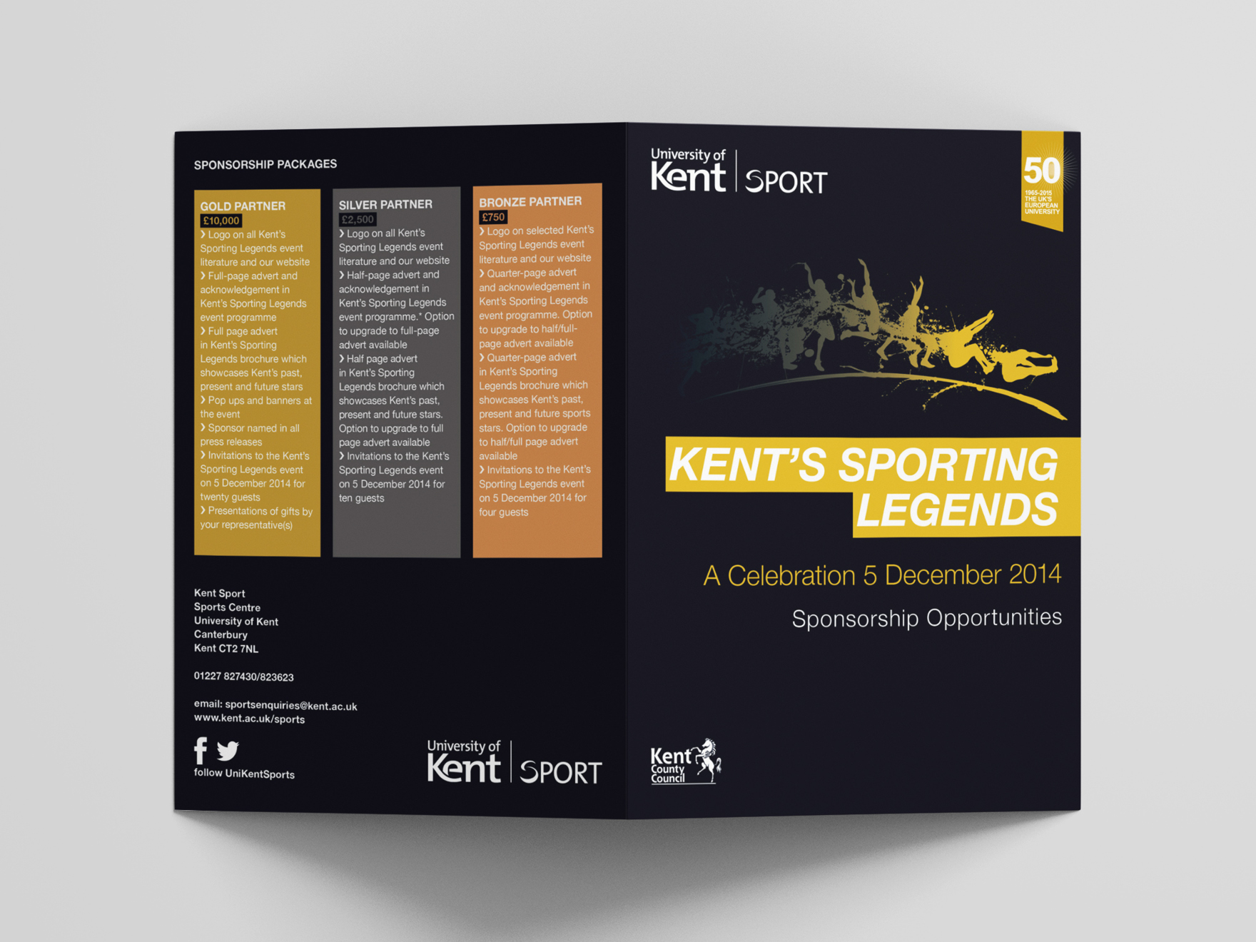 Outside of A5 leaflet to promote the Sporting Legends evening event at Kent Sport