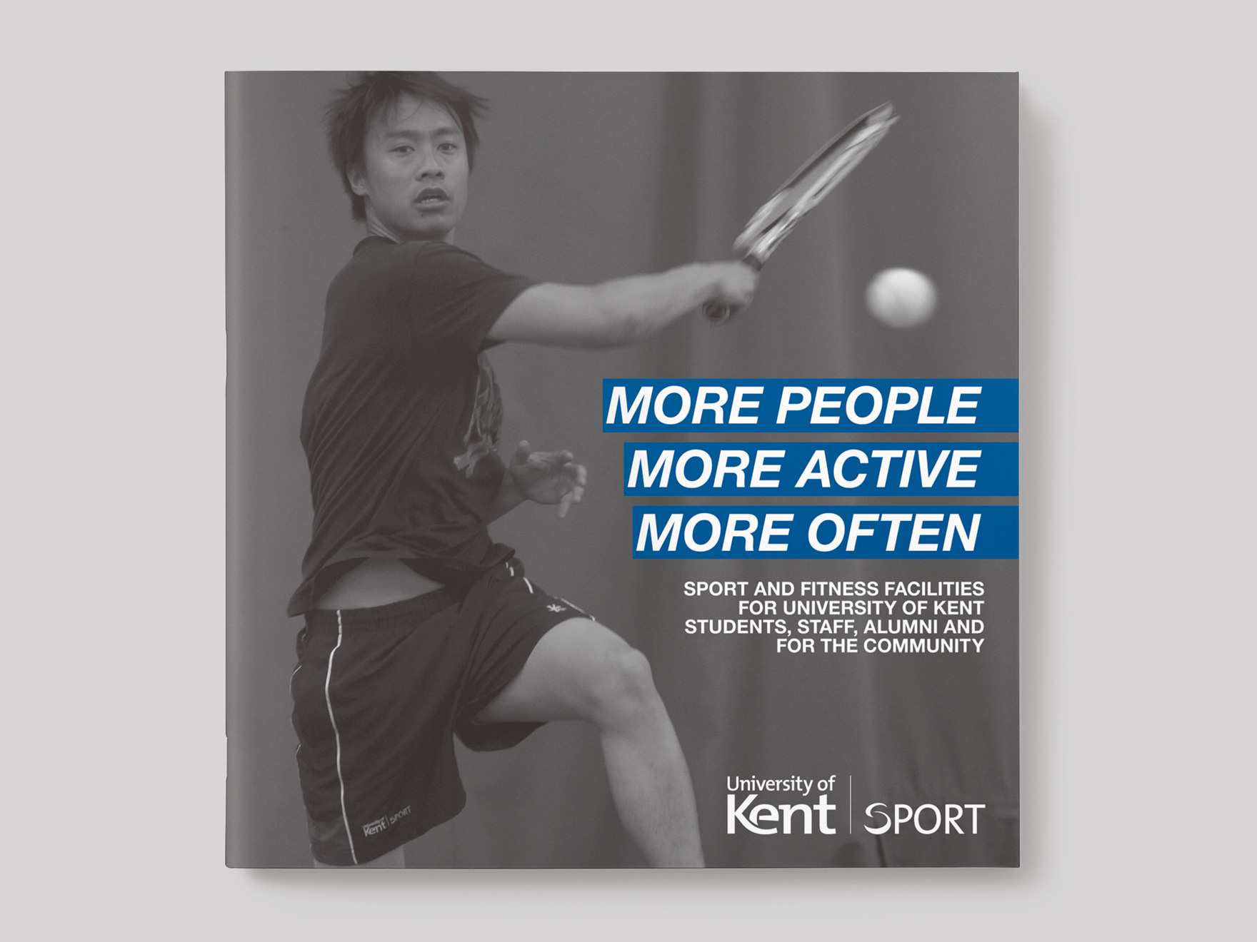 Front cover to a brochure for Kent Sport featuring a student playing tennis