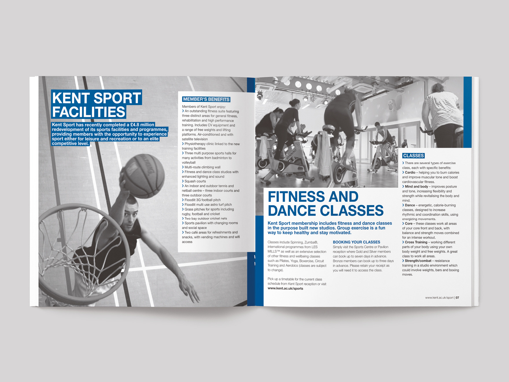 Inside pages from a brochure for Kent Sport showing the sporting facilities