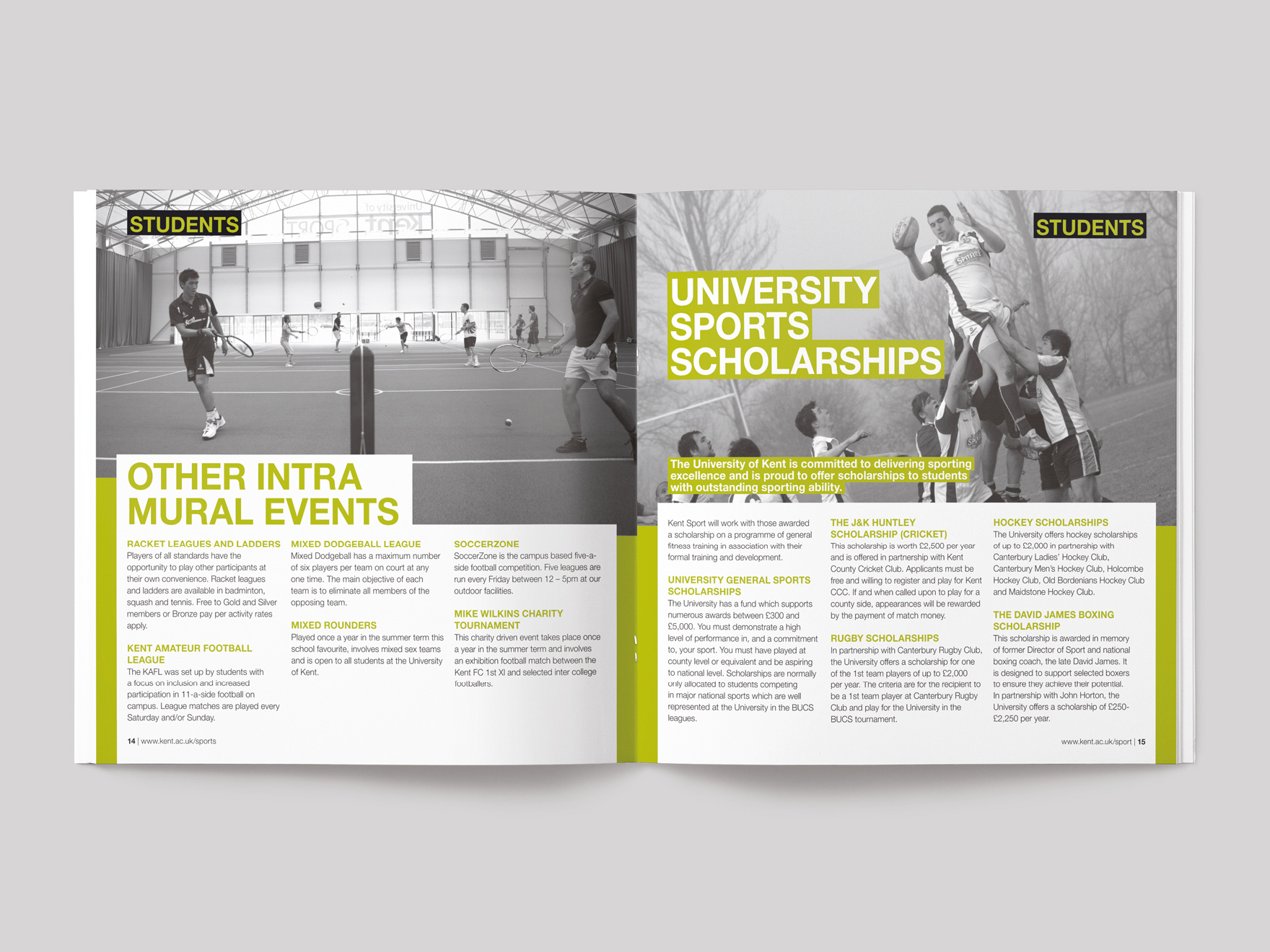 Inside pages from a brochure for Kent Sport showing information for student members