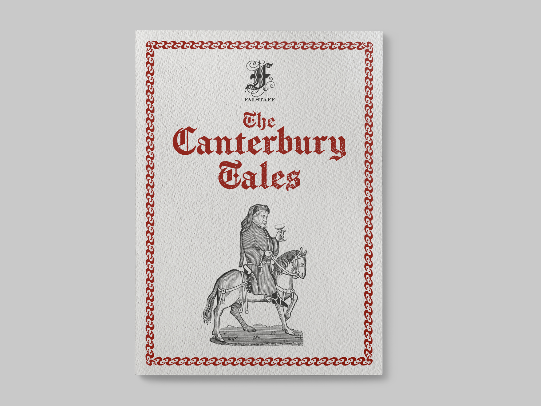 The front cover of a Canterbury Tales themed cocktail menu for the Falstaff Hotel