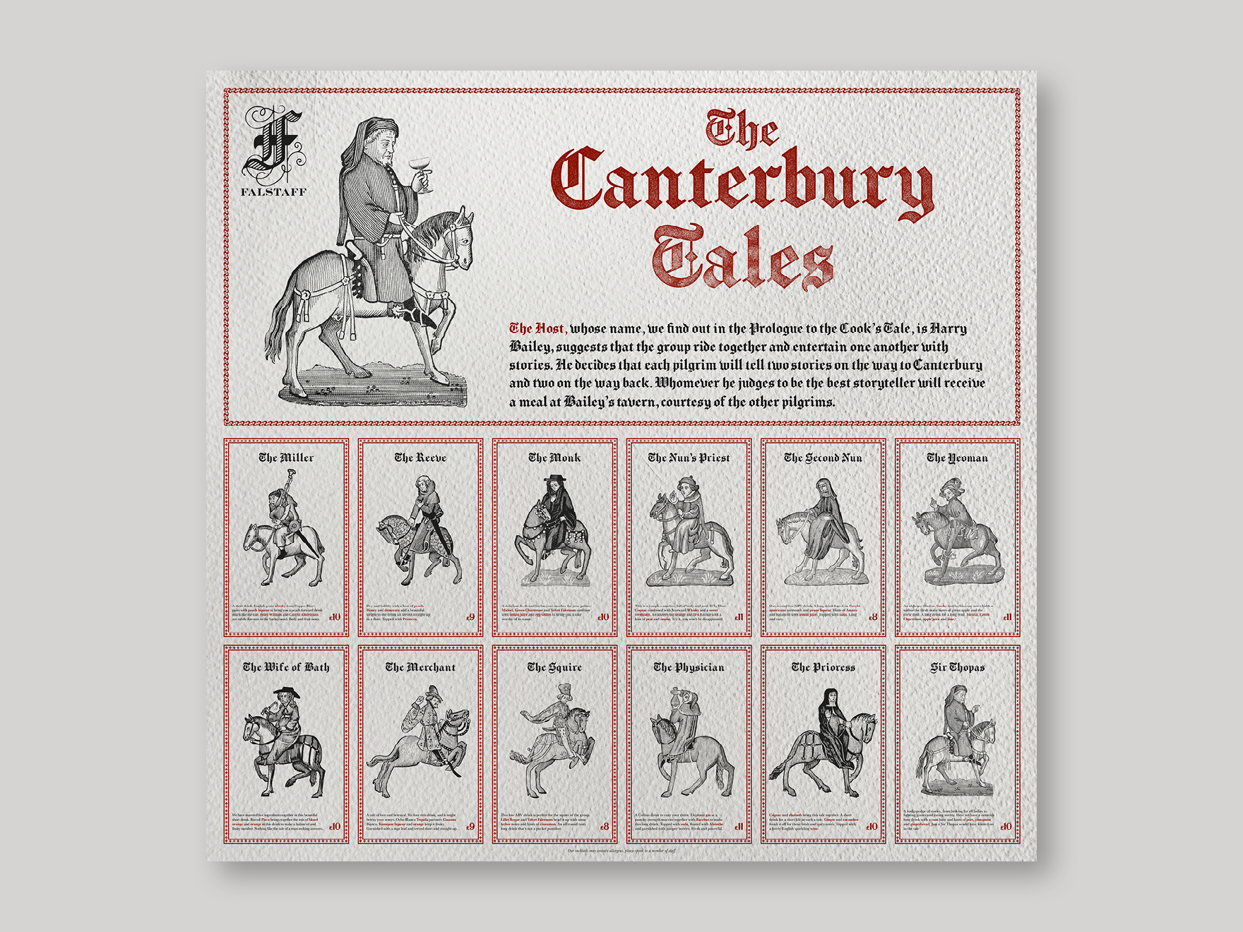 The poster for a Canterbury Tales themed cocktail menu for the Falstaff Hotel