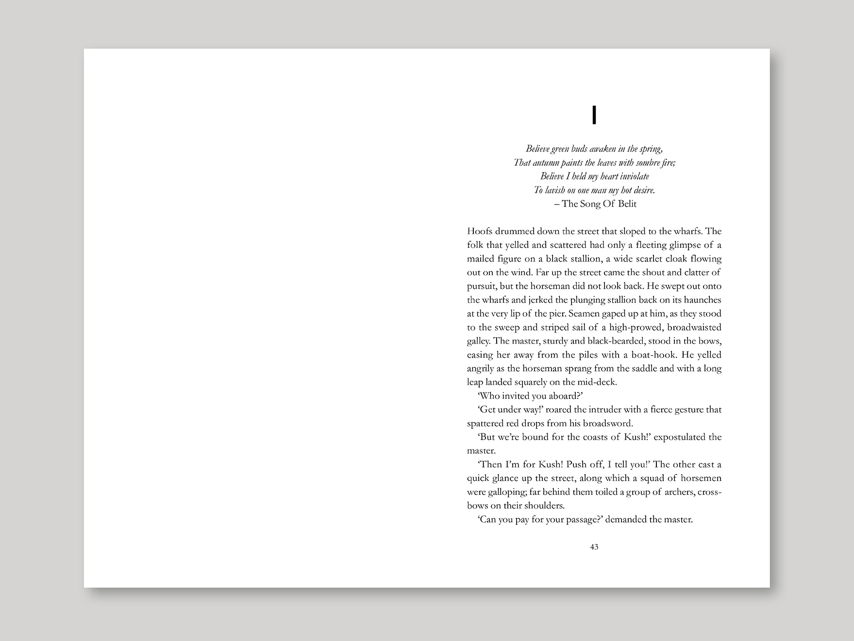 Inside typeset pages from a fiction book
