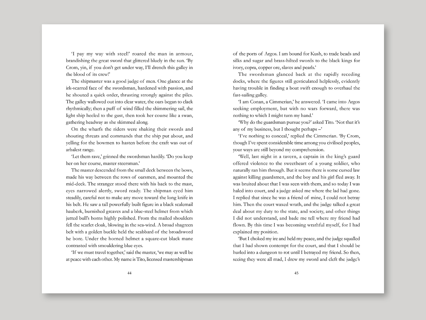 Inside typeset pages from a fiction book